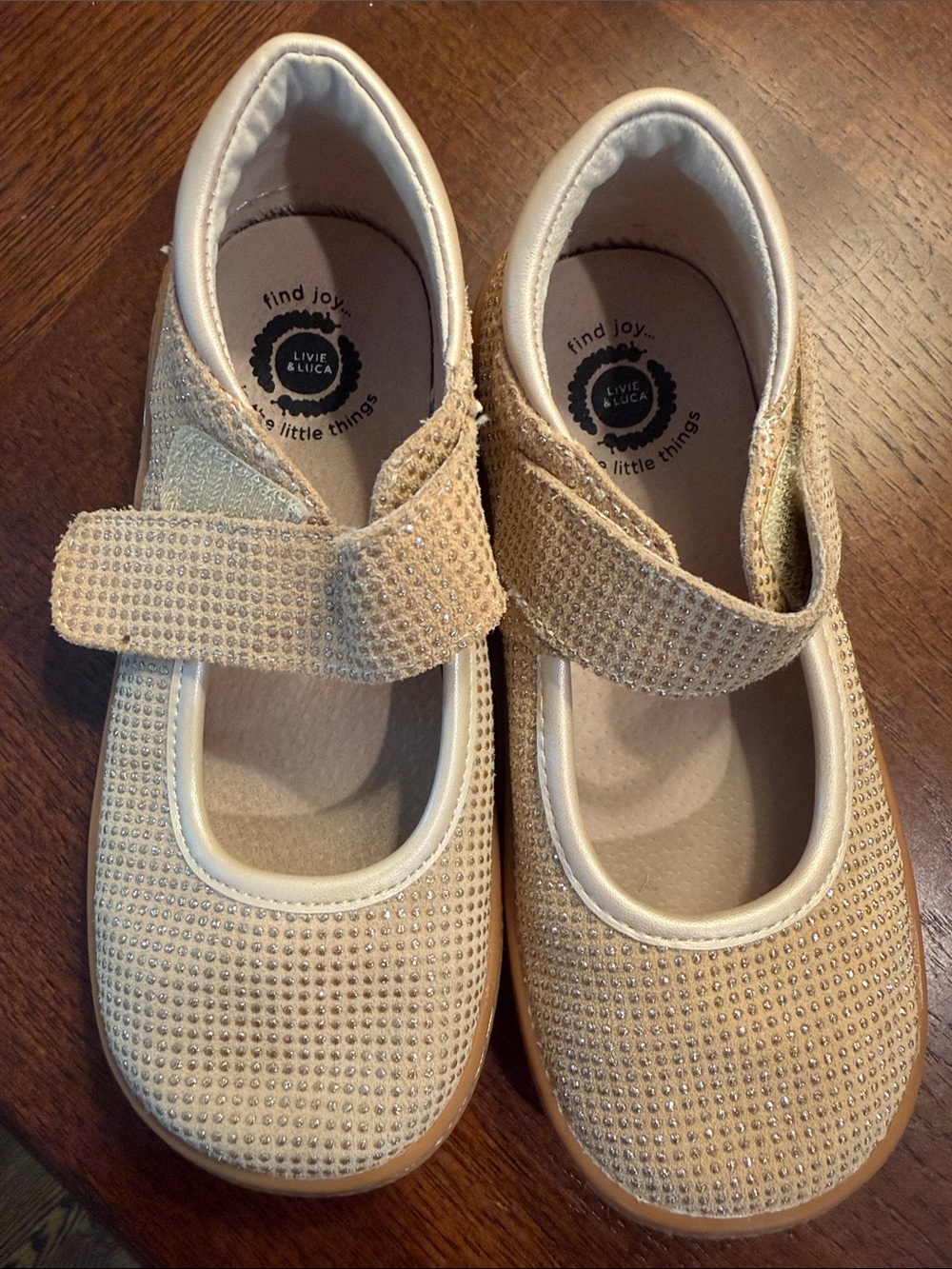 Livie & Luca Champagne Gold Girls' Sparkle Mary Janes